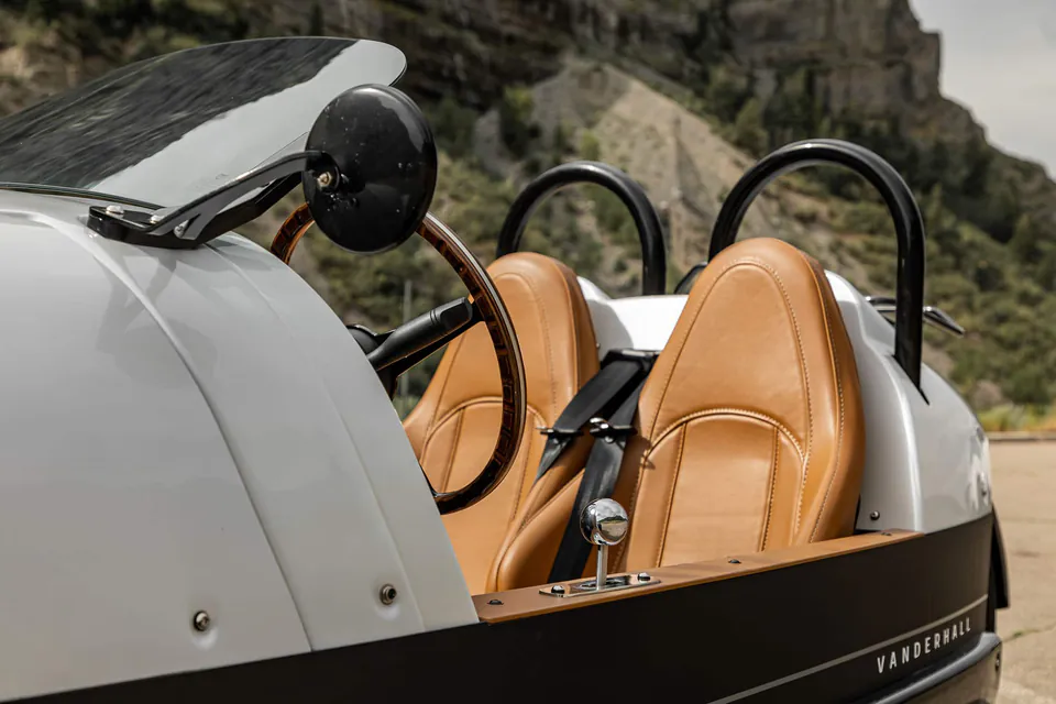 Venice tan leather seats and wood-rimmed steering wheel