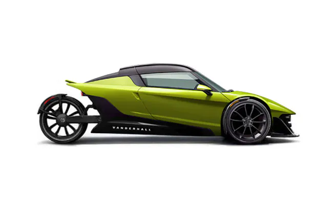 Side profile of a green three-wheel roadster design study